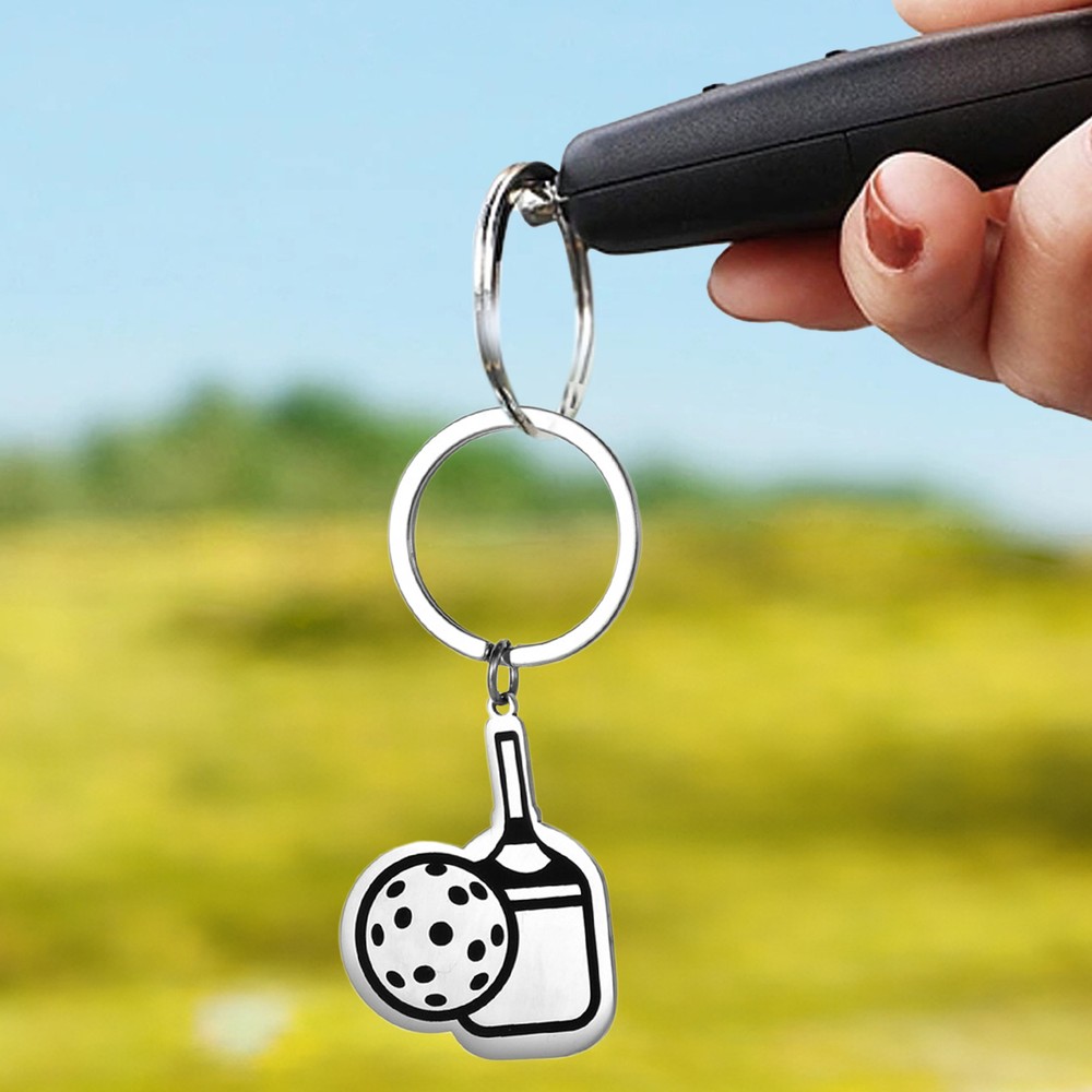 Pickleball Racket and Ball Keychain - Stainless Steel Sporty Bag Pendant Pickleball Racket and Ball Keychain - Stainless Steel Sporty Bag Pendant
