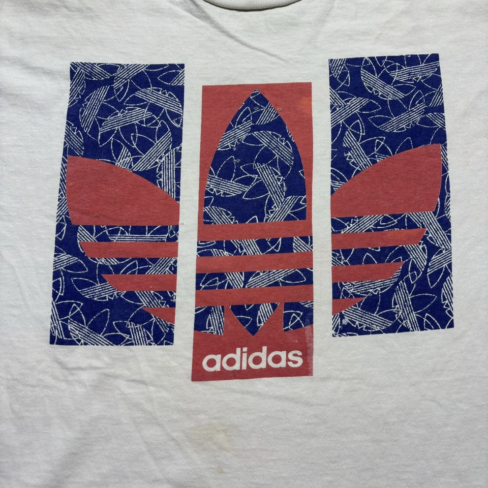 Camisa artística estilo bloque trébol Adidas vintage años 90 talla grande blanca puntada única Foto 2 de 4
