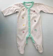 NEXT BabyGrow Up to 3mth with Green Trim & random pics Hedgehog,Cupcake,Cat etc.