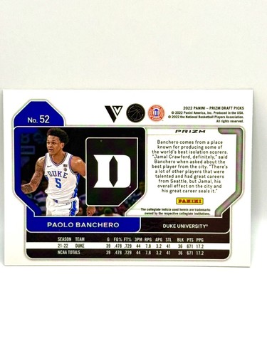 2022-23 Panini Prizm Draft Picks Verde Paolo Banchero #52 (RC) - Foto 2 di 2