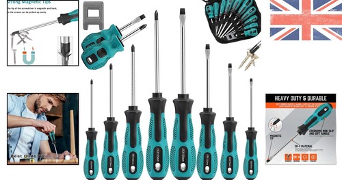 10 Piece Screwdriver Set Ergonomic Handles Magnetic Tips Chrome Vanadium Steel - Picture 2 of 10