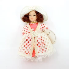 Vintage The Leonardo Collection Mini Porcelain Doll 13cm 5" Clothed Lace Dress