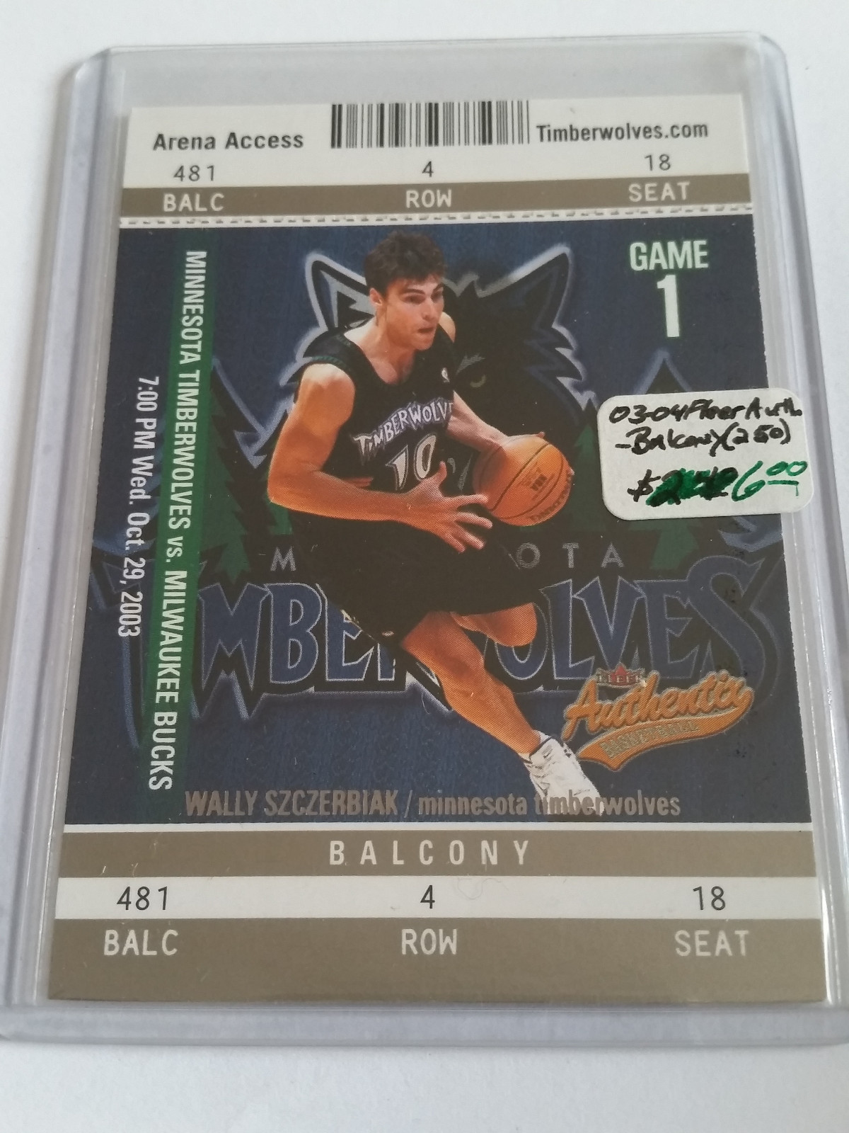 2003-04 Fleer Authentix Balcony #92 Wally Szczerbiak : Minnesota Timberwolves
