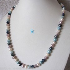 22.5" 6-8mm Multi Color Freshwater Pearl Necklace Pearl Jewelry MA