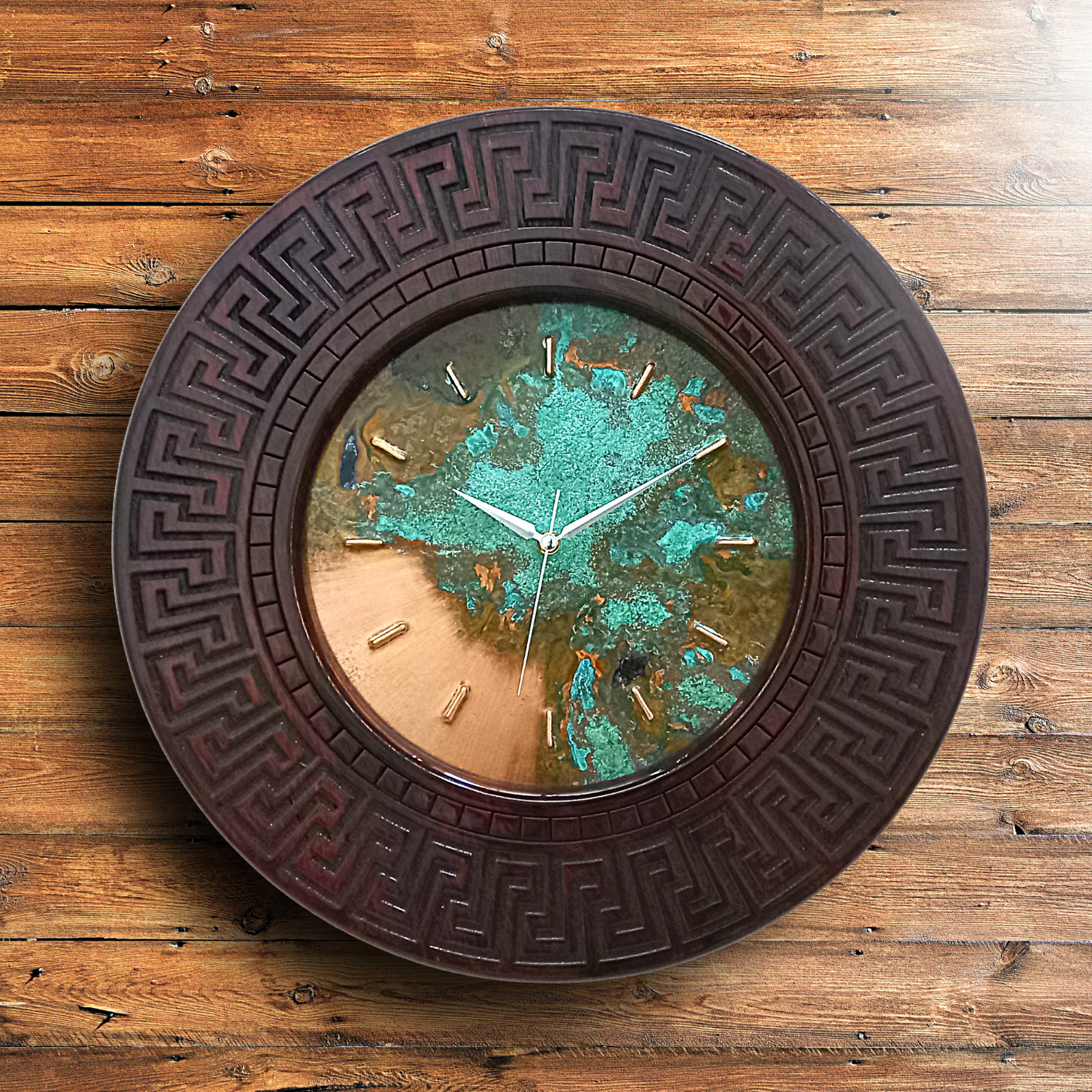 Mid Century Modern Large Wood & Copper Original Large Wall Clock Wall Decor