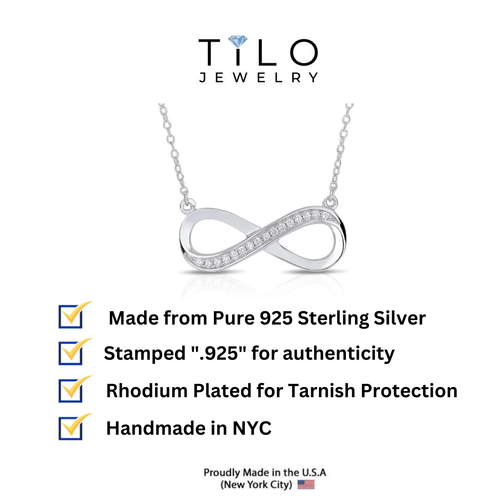 Solid 925 Sterling Silver Pave Infinity Endless Love CZ Pendant Necklace 16"-18" - Picture 2 of 9