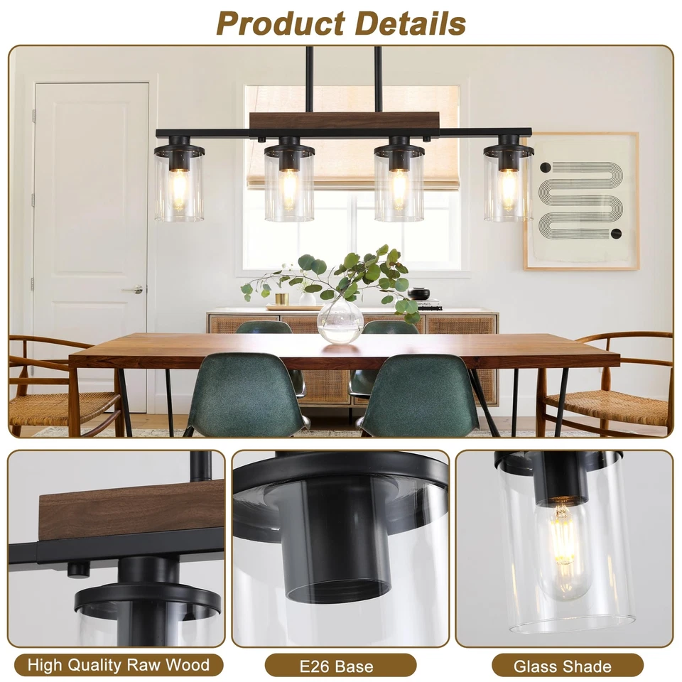 Lámparas colgantes de cocina de 29,3"" con 4 luces para comedor lámpara de araña... Foto 4 de 4