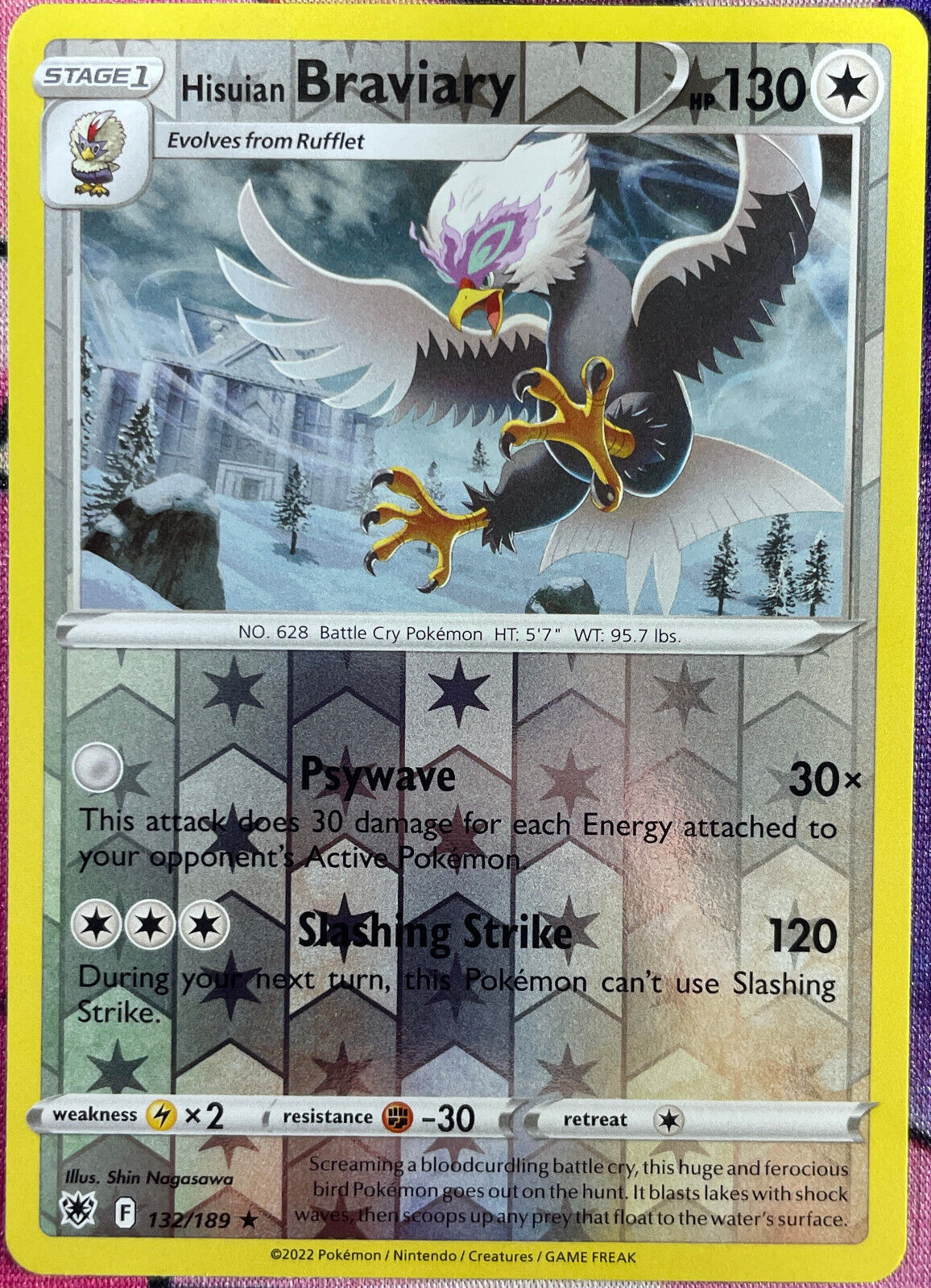 Hisuian Braviary Reverse Holo Rare - 132/189 - Astral Radiance Pokemon 2022