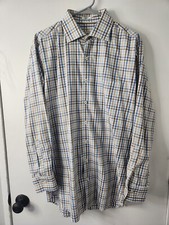 Peter Millar Blue Brown Checked Dress Shirt Sz Large