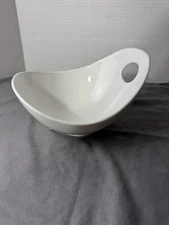 10 Strawberry Street 8" Curved White Porcelain Cut Out Handle Serving Bowl