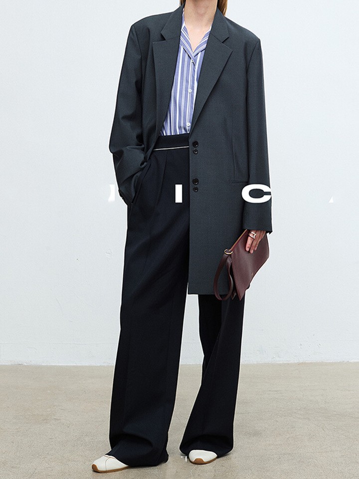 Womens Wool Suit Pants High Waist Slimming Casual Loose Wide Leg