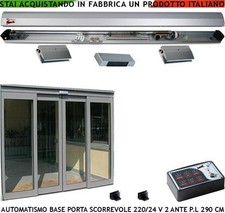 PORTA SCORREVOLE VETRO SCRIGNO PASS 290 CM KIT AUTOMAZIONE 220/24V 2 PINZE RADAR