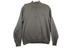 Polo Ralph Lauren Sweater 1/4 Zip Men's Large Ribbed Green Knit Cotton Pony Logo