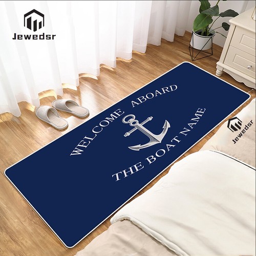 Chic Nautical Anchor Boat Navy Blue Stripes Doormat Modern Bedroom Home Kitchen - Bild 7 von 34