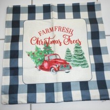 Set of 2 New FARM FRESH Christmas Trees Red Truck Pillow Cover Plaid