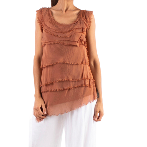 Womens Ladies Italian Top Vest Lagenlook Flap Over Shredded Layer Summer Silk - Picture 29 of 37