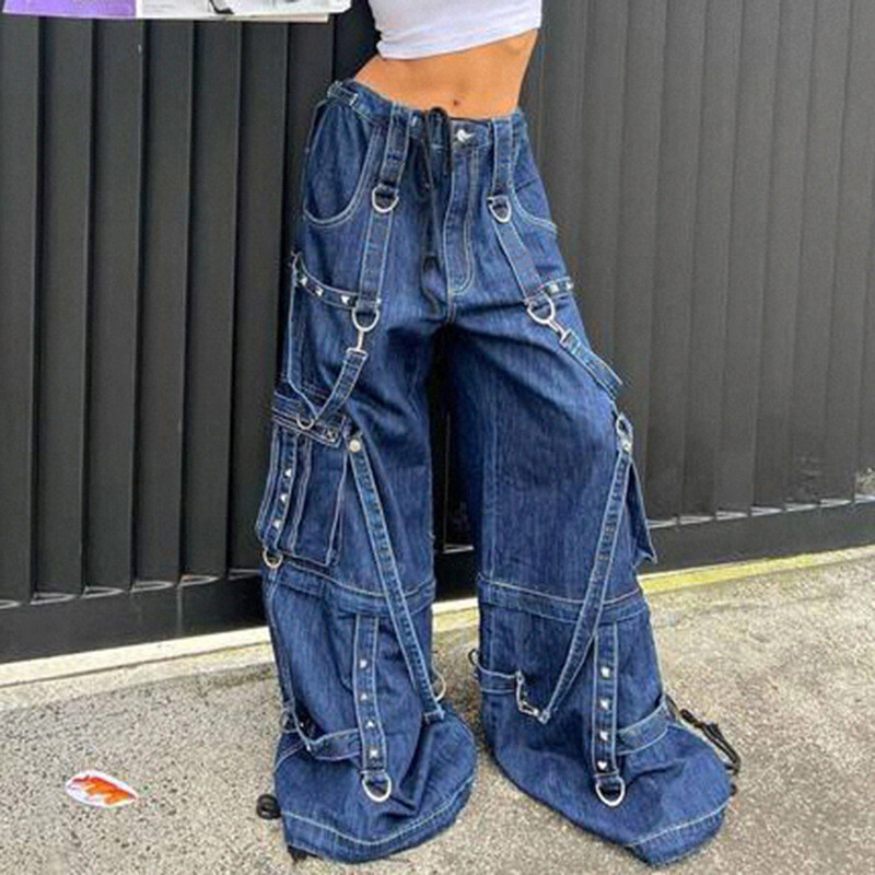 【I AM MARI】Rollbin Wide Denim Slacks Pants Deep blue stretch denim trompe l'oeil trousers | Marni