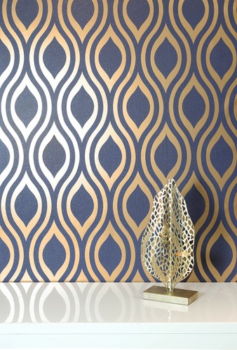 Arthouse Luxe Ogee Geometric Wallpaper in Silver, Navy/Gold, Gunmetal Dusky Rose - Picture 16 of 18