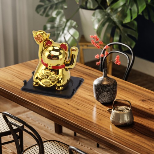 Solar Powered Waving Arm Lucky Cat Decor Welcoming Fortune Cat Statue Gold - Picture 11 of 22