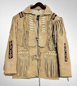 Seasonal Men/'s Western Suede Leather Jacket with Fringe and Beaded Native American Jacket
