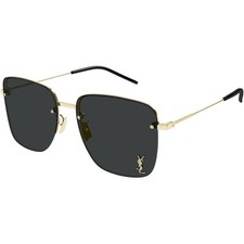 Saint Laurent SL 312 M 013 Gold Dark Grey YSL Gold Logo Lens Women Sunglasses