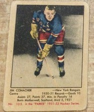 1951-52 PARKHURST CARD #105 JIM CONACHER ROOKIE RC NY RANGERS