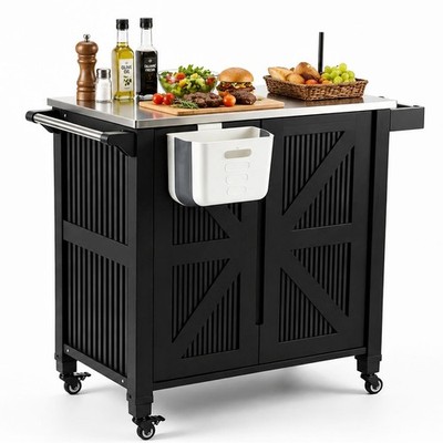 Grill Cart w/ Wheels, Outdoor Island, Stainless Steel Table & Storage