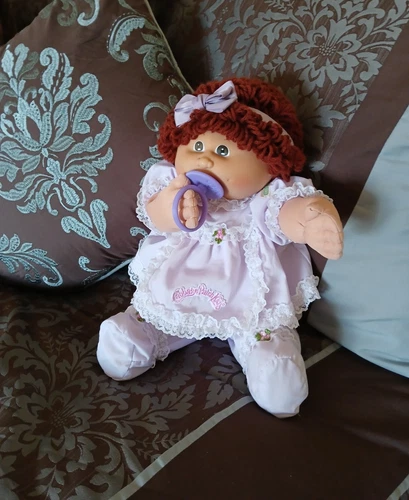 Vtg Cabbage Patch Doll Auburn Loops Paci Brown Eyes "KT" Tag HTF Pajamas