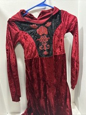 Spirit Halloween Hooded Red Velour Dress M Long Gothic Renaissance Medieval