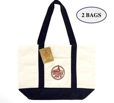 Trader Joe's Large Canvas Tote Bag Reusable Tote Gift Bag Navy Blue Set of 2