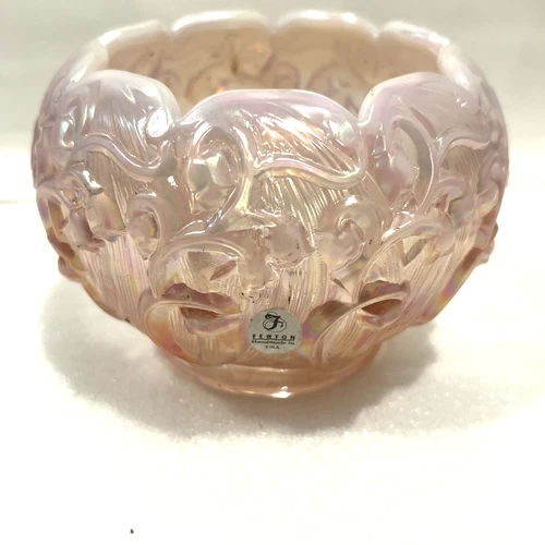 Fenton Lily of the Valley Pink Iridescent Glass Bowl 3.5”H x 5.25”W