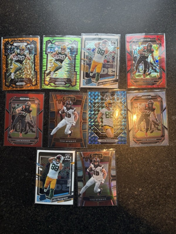 Luke Musgrave - Lot of 10 (Ten) Cards - RCs, Parallels, NFL, Collegiate, NFL