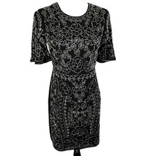 NEEDLE & THREAD Size 2 Black Full Beaded Floral Lined Cocktail Dress Prom Formal