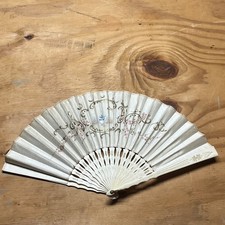Vintage Wooden  Canvas Hand Fan Fold Up 1920-1930s Woman - Antique - RARE