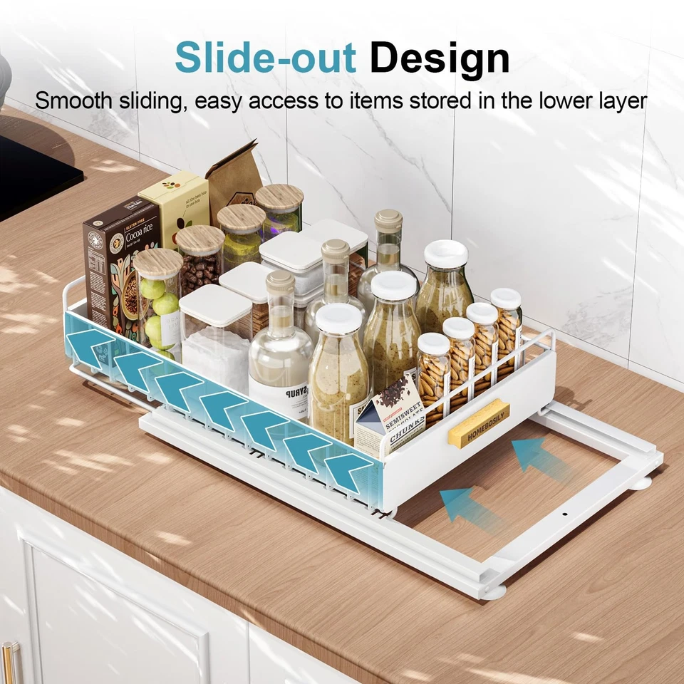 HOMEBOSILY Organizador de gabinete extraíble debajo del fregadero metal blanco de una sola capa Foto 3 de 4