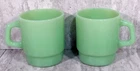 Vintage Jadeite Opaque Green Milk Glass Stacking Mugs D Style Handles