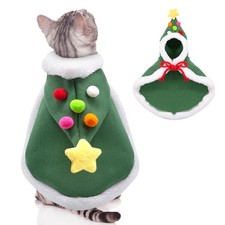 Cat Christmas Cape with Velvet Stars Hat, Small Dog Soft Thick Xmas Cloak, Pe...