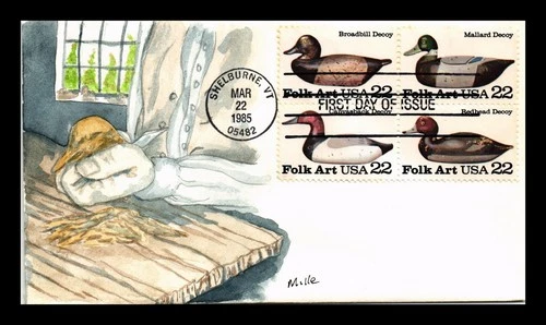 US COVER MILLE HAND PAINTED DUCK DECOYS FOLK ART FIRST DAY ISSUE SETENANT