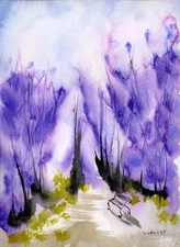 Original Watercolor Painting, Abstract landscape by Vasil Vasilev