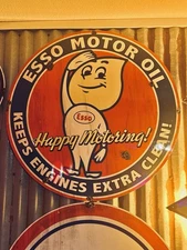 Antique style porcelain look Esso dealer service gas station large sign