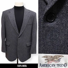 AMERICAN TREND VINTAGE TWEED mens gray HERRINGBONE sport coat jacket blazer 44 L