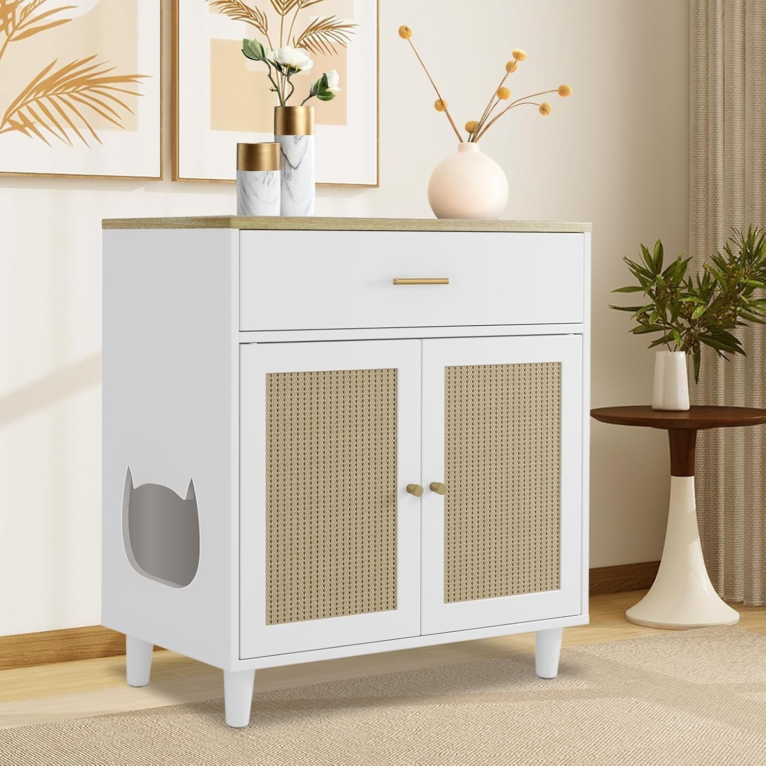 Enclosure Cabinet W Rattan Doors Tall Storage Cat Furniture 