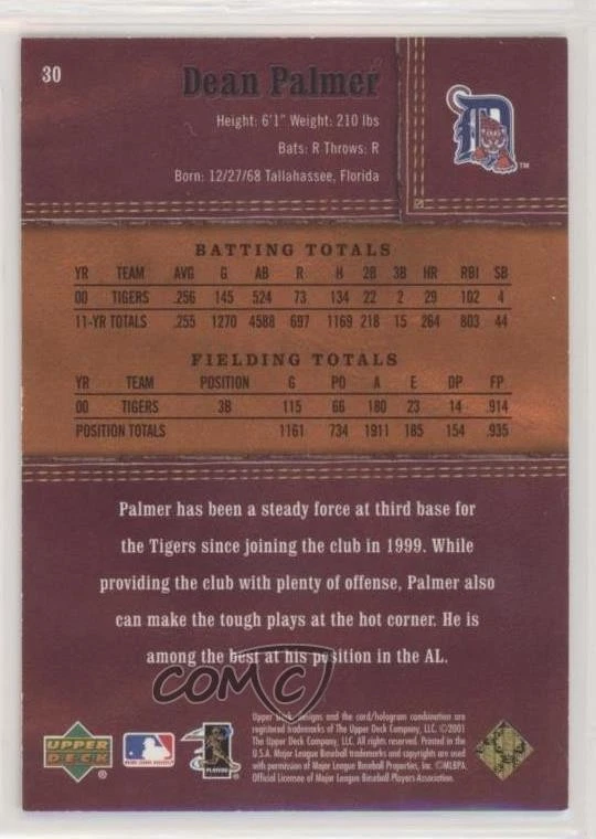 2001 Upper Deck Gold Glove Finite /25 Dean Palmer #30 - Image 2 of 2