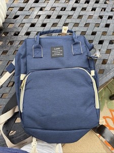 LAND Navy Blue Backpack Diaper Bag with USB Port