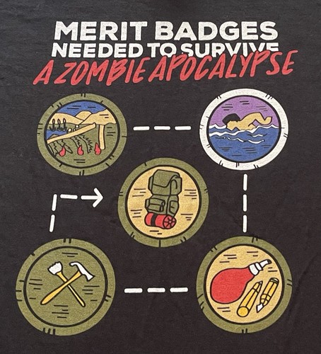 Boys Youth Large Black Delta Zombie Apocalypse Boy Scouts Merit Badge Tee - Picture 9 of 14