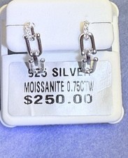 925 Sterling Silver Moissanite Link Dangle Earrings 0.75ctw 