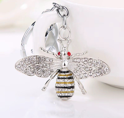 Bumblebee Bag Charm Keychain Silver Tone Rhinestone Charm | Gift-Ready Dust Bag