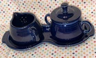 Fiestaware Homer Laughlin Cobalt Blue Creamer Sugar Bowl Lid Tray  4Pc Set
