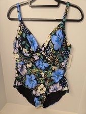 NWT Jantzen Black Floral One Piece Swimsuit Tummy Control Size 8