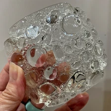 2-Vtg Pebble Bubble Glass Tray MCM  4" Clear-LIBBY ART GLASS